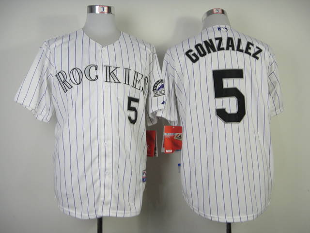 Men Colorado Rockies 5 Gonzalez White MLB Jerseys